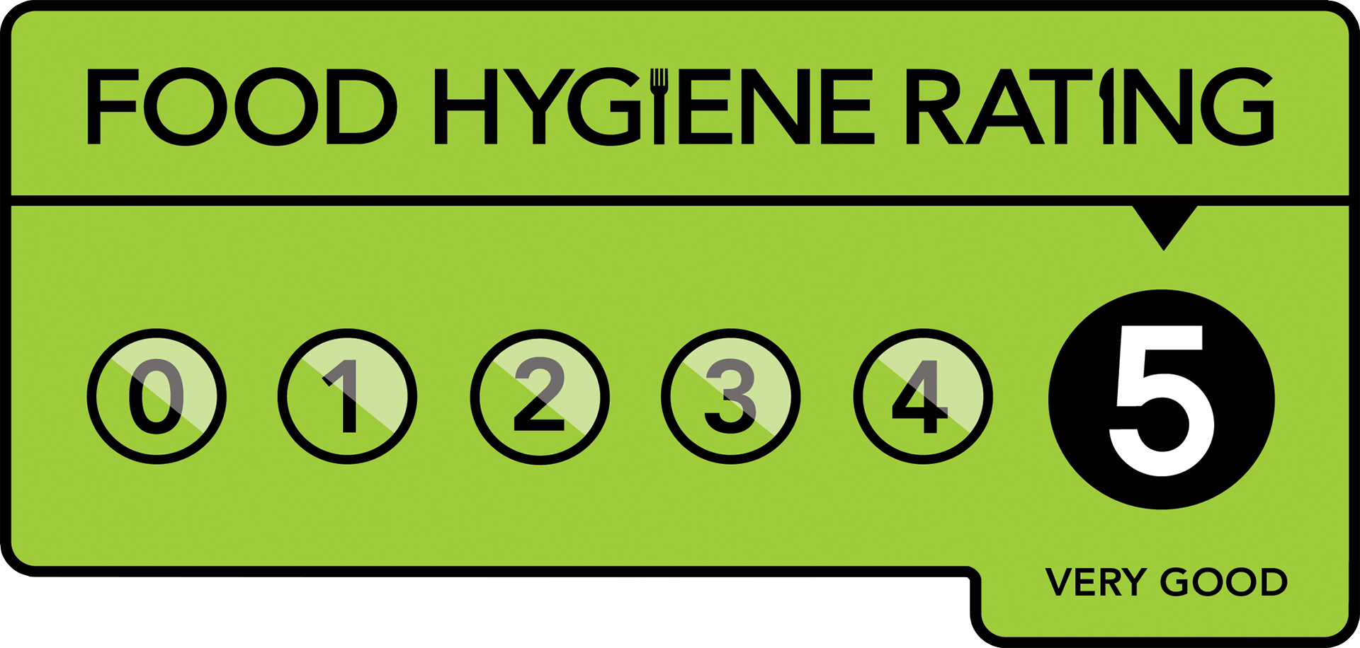 Food Hygiene Rating: 5 stars, Very Good — awarded by the Food Standards Agency